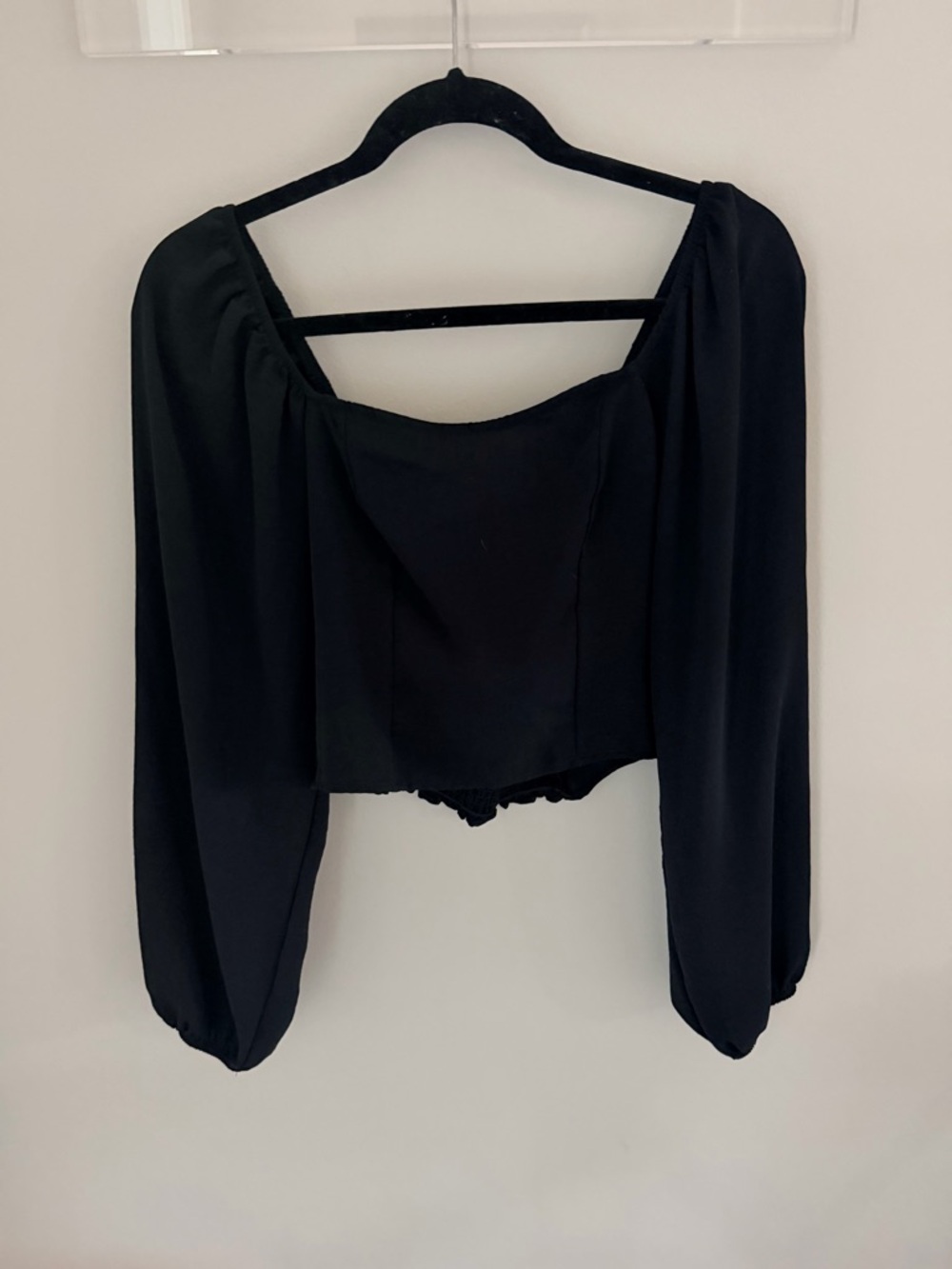 Altar'd State Black Square-Neck Puff Sleeve Crop Top